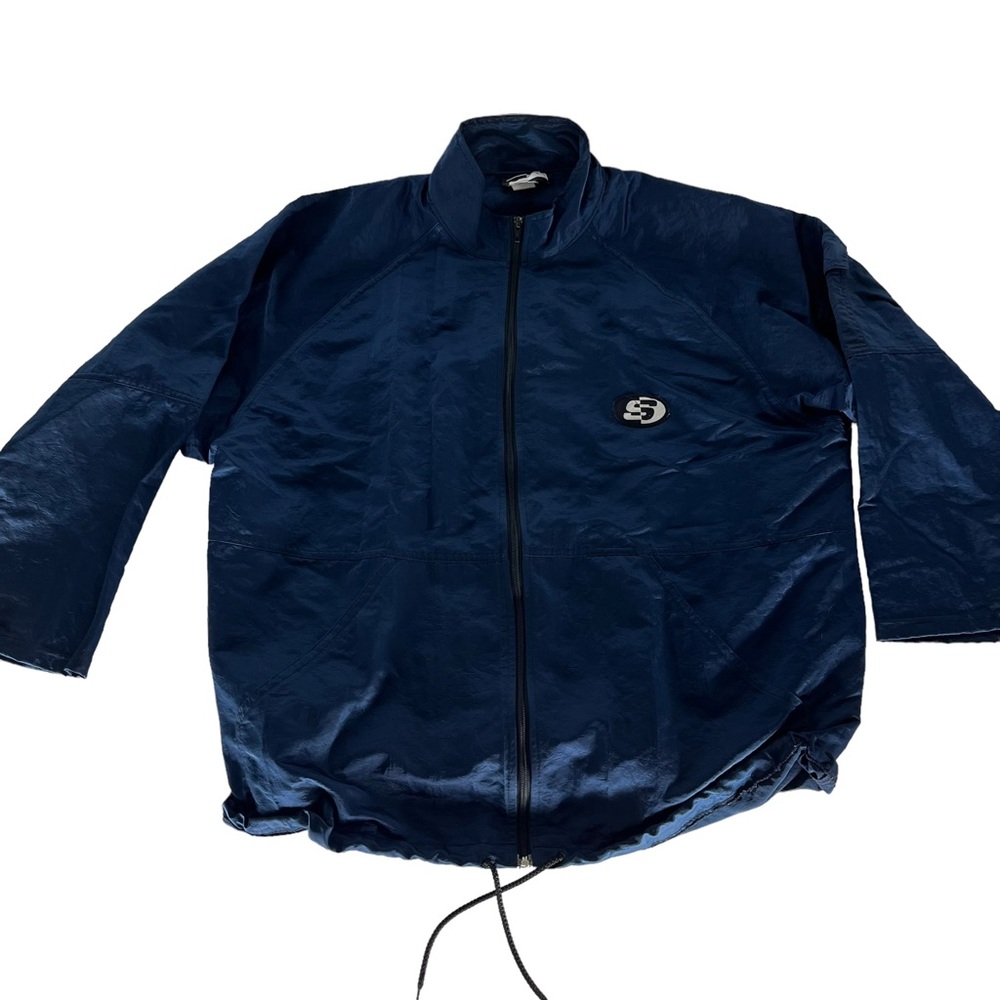 Surf Style Jacket Mens Small Navy‎ Blue Vintage Neon Iridescent Zip Wimdbreaker